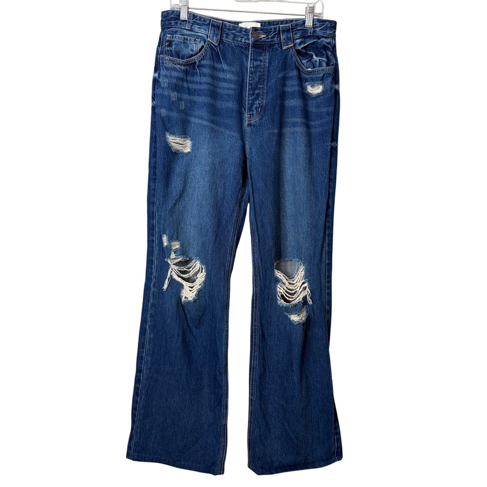 Kancan Jules Ultra High Rise 90's Flare Jeans Womens 29 Blue Distressed Boho